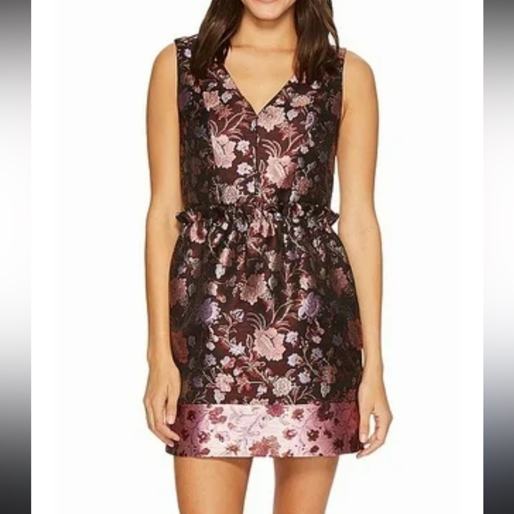 Laundry By Shelli Segal Floral Brocade Dress - Black and Pink